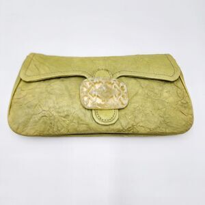 TRACY REESE Chartreuse Green Crinkle Leather Wristlet Clutch Bag New MSRP $295